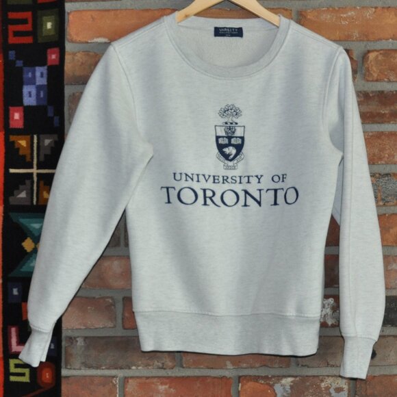 University of Toronto Varsity Light Grey Crew Neck EMBROIDERED SWEATER M - Picture 1 of 5